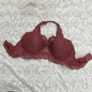 Victoria’s Secret pink Dusty‎ Rose Lace Halter Bralette Sz L DD